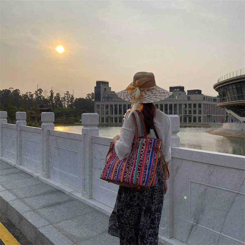 Leopard Print Striped Large Capacity Tote Bag PU leather Shopping Bag-LeopardPrint