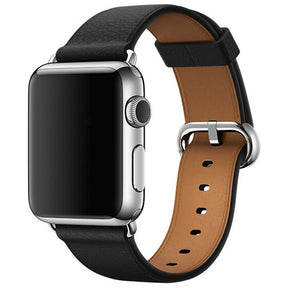 Litchi Pattern Leather Replacement Watch Band For iWatch Series SE/6/5/4/3/2/1-Black