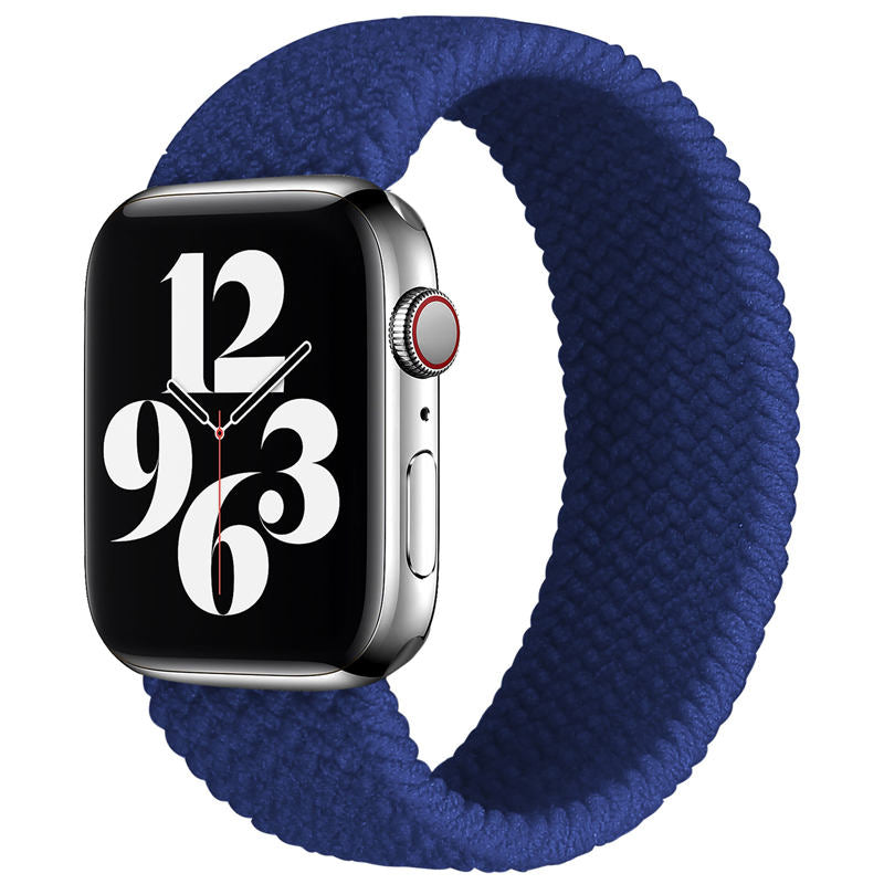 Sport Braided Solo Loop Strap Elastic Nylon Band for iWatch SE/6/5/4/3/2/1-NavyBlue