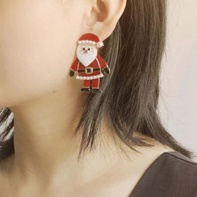 Santa Claus Earrings Moving Christmas Studs for Womens