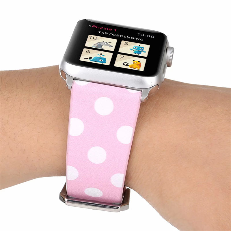 Wave Point Leather Watch Band for Apple Watch Series SE/6/5/4/3/2/1-PinkWhite