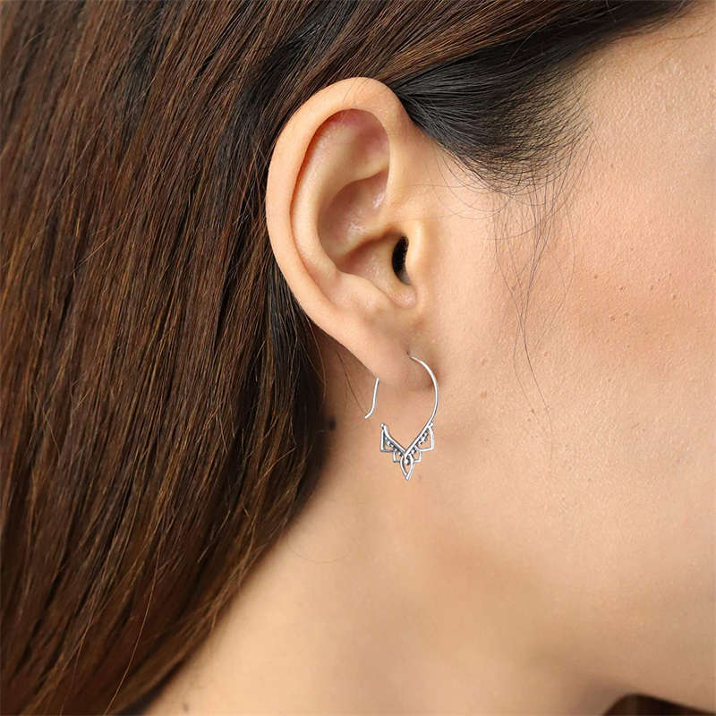 Simple Lacework Hoop Earrings-Silver