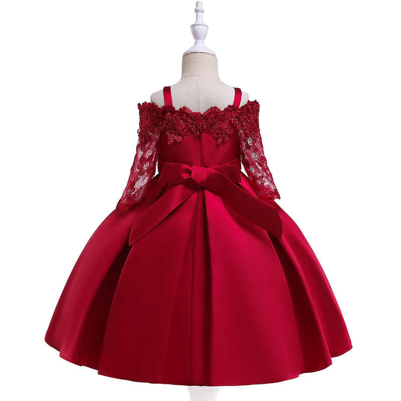 Girls Wedding Dance Party Suspenders Lace Tutu Princess Dress-Maroon