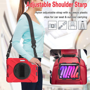 iPad Shockproof Case For iPad Mini 6 With Pencil Holder Kickstand/Shoulder Strap-Red