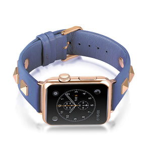 Stylish RoseGold Rivets Leather Replacement Band for iWatch Series 6/5/4/3/2/1/SE-DarkBlue