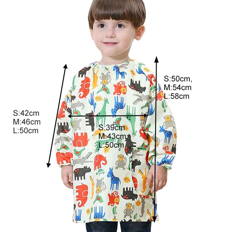 Kids Waterproof Smock Long Sleeve Cartoon Pattern Art Apron-Yellow