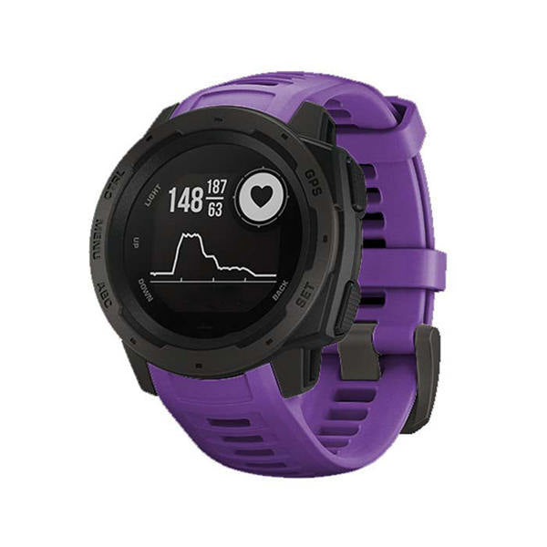 For Garmin Instinct Watchband Soft Silicone Adjustable Replacement Strap 22MM Black Steel Buckle-Purple