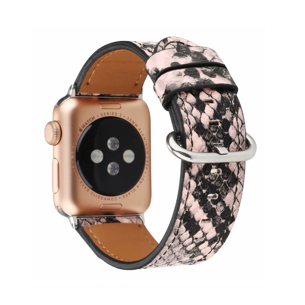 Snakeskin Pattern PU Leather Watch Band Microfiber Design For Apple Watch SE/6/5/4/3/2/1(Pink)