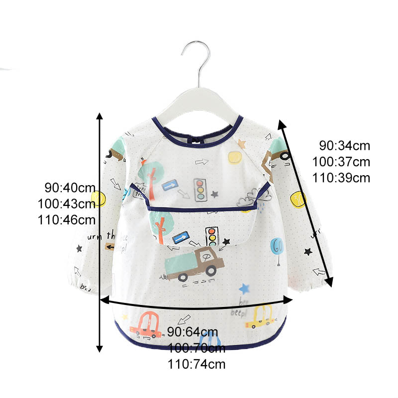 Kids Waterproof Art Smock Cartoon Long Sleeve Aprons with Bib-Car