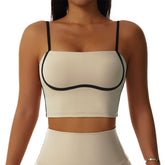Spaghetti Strap Sports Bra Square Neck Padded Fitness Crop Tops-Milk Tea