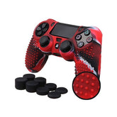 Studded Silicone Cover with 8 Thumb Grips for PS4/slim/Pro Controller-Black Red