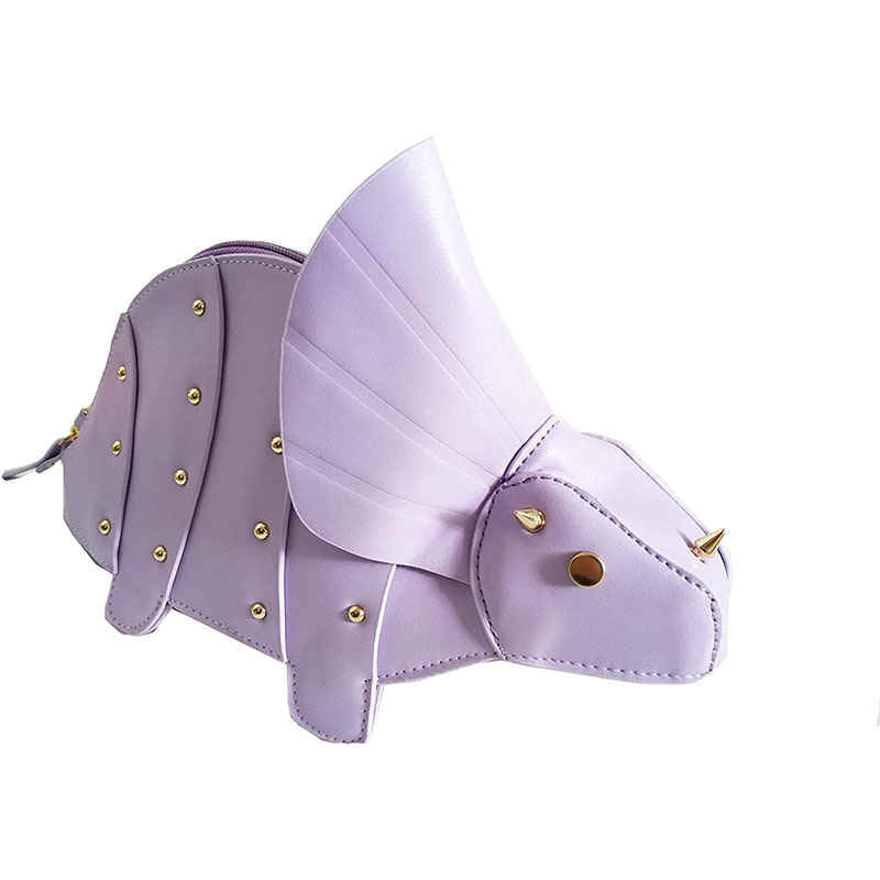 Dinosaur Shape Crossbody Shoulder Bag Women Pu Leather Rivet Chic Clutch-Purple