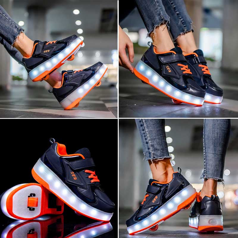 Kids LED Roller Skate Shoes Boys Girls Sneakers with Double Wheel-CD888-Blue