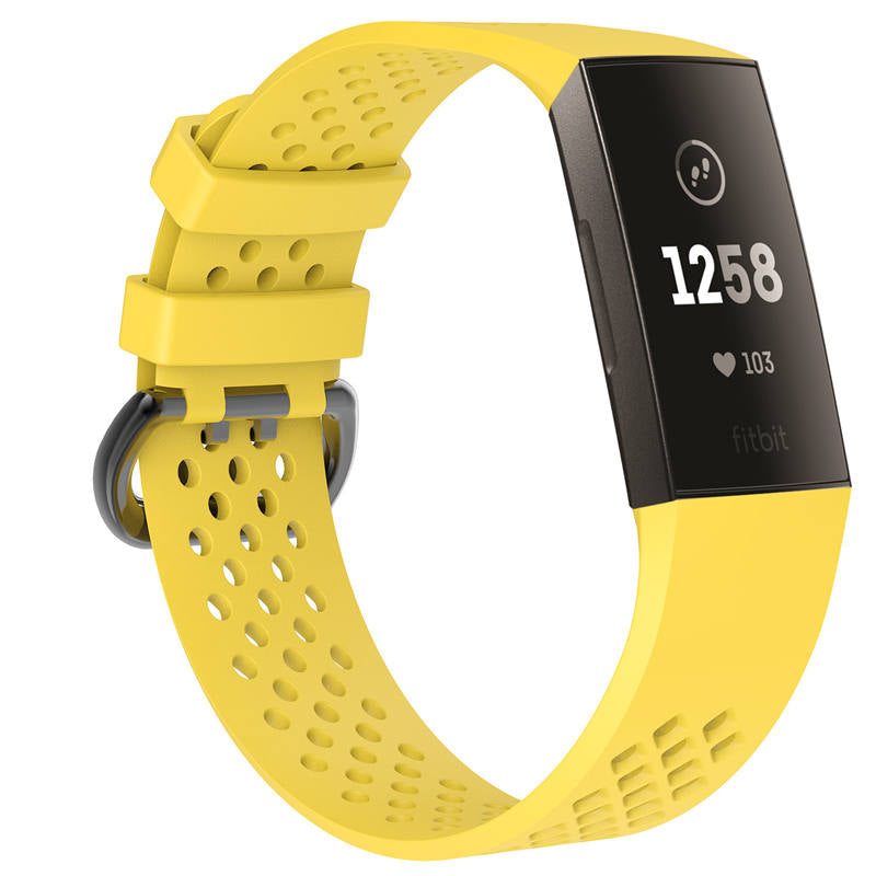 Watch Band for Fitbit Charge 3 Waterproof Band with Breathable Holes for Women Men-Yellow