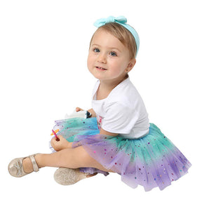 2 Pack Baby Girls Rainbow Skirt 4-Layer Tulle Princess Ballet Dress-Pink Purple