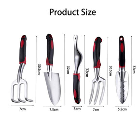 5 Piece Garden Tool Aluminum Heavy Duty Gardening Tool Set with Non-Slip Rubber Grip for Men and Women -Black Red