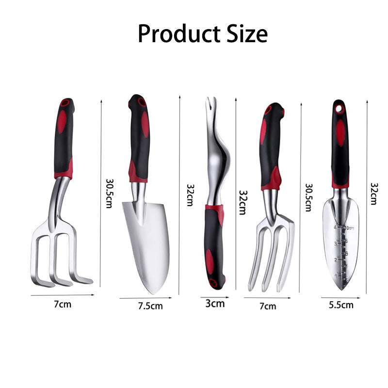 Home & Living5 Piece Garden Tool Aluminum Heavy Duty Gardening Tool Set with Non-Slip Rubber Grip for Men and Women -Black Red