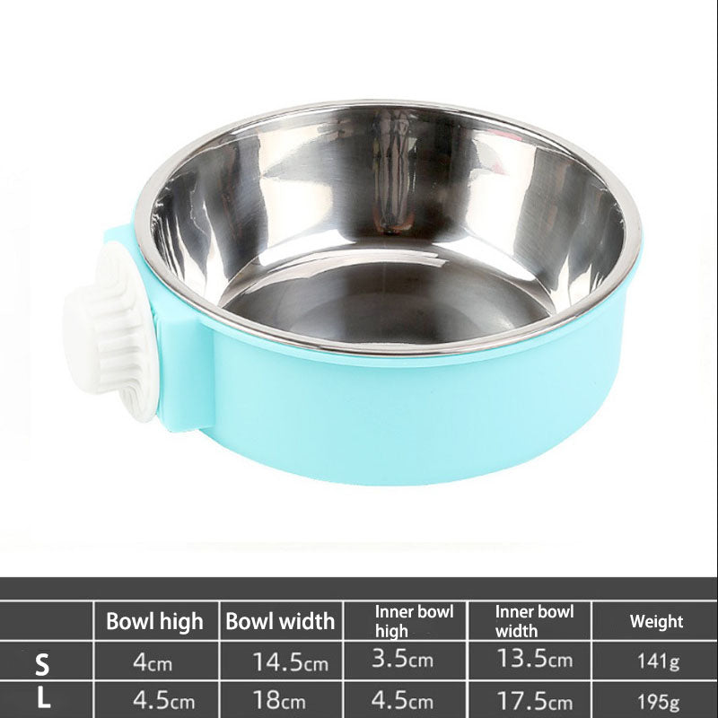 Crate Dog Bowl Removable Stainless Steel Hanging Pet Cage Bowl for Puppy Cats Birds-Blue