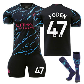 Manchester City Second Away EPL Jersey FODEN #47 Soccer Jersey Kids Adult 3Pcs Jersey Kits