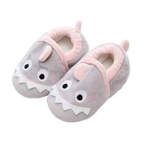 Toddler Baby Boys Girls Cute Shark Shoes Soft Anti-slip Winter Slippers-Grey