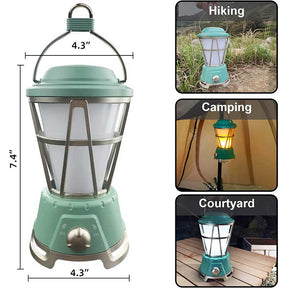 LED Camping Lantern with Flame Effect 2 Lighting Modes for Emergency Hiking Fishing-Green