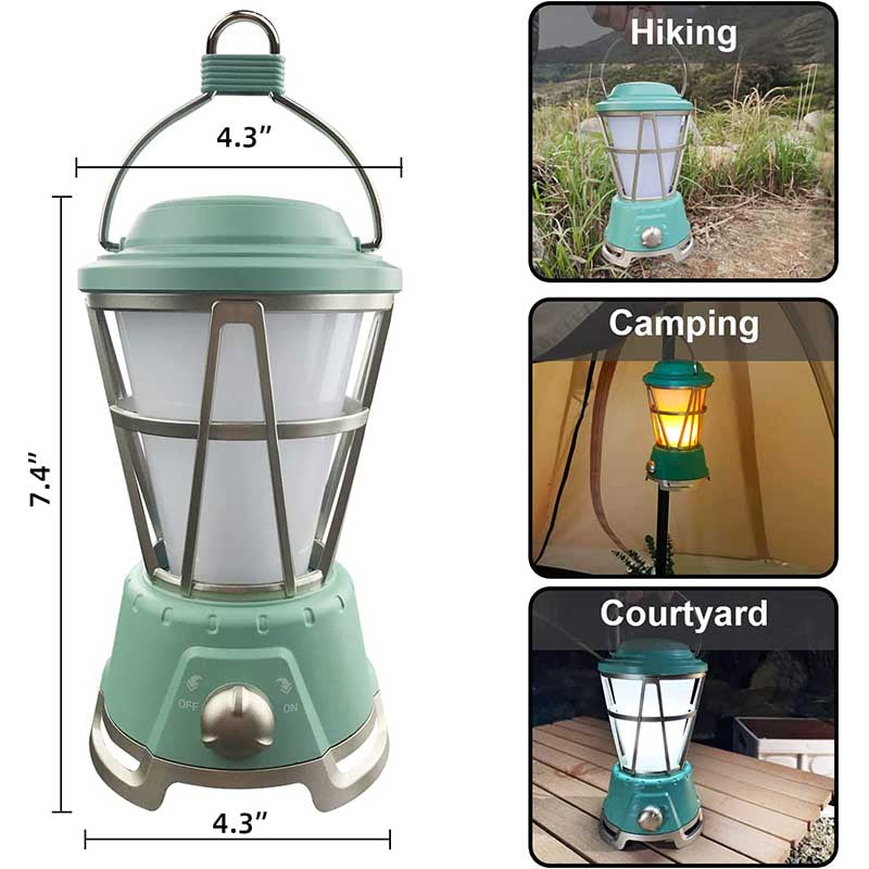 LED Camping Lantern with Flame Effect 2 Lighting Modes for Emergency Hiking Fishing-Green