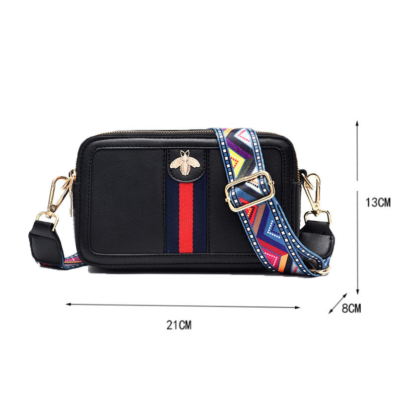 Bee Crossbody Purse for Women Colorful Woven Shoulder Straps Handbag-Black