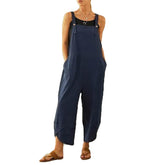 Womens Cotton Adjustable Casual Summer Bib Overalls Jumpsuits with Pockets-DarkBlue