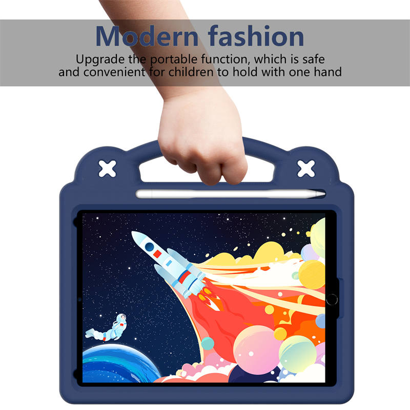 Strawberry iPad Case Silicone Shockproof with Handle for iPad 10.2 inch 2021/2020/2019-NavyBlue