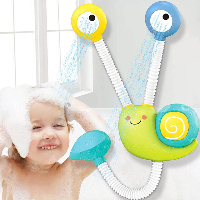 Toddler Bath Toys Electric Shower Snail Double Sprinkler for 18M and up-Battery/Green