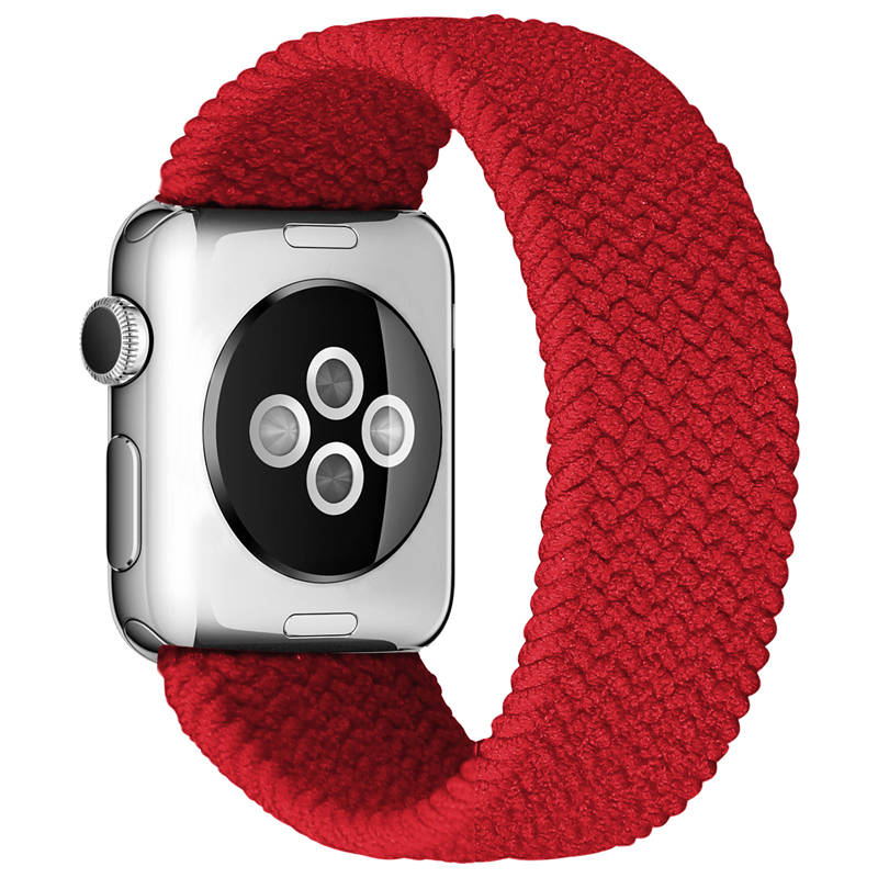 Sport Braided Solo Loop Strap Elastic Nylon Band for iWatch SE/6/5/4/3/2/1-Red