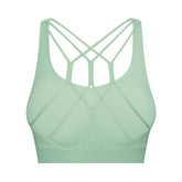 Strappy Sports Bra Breathable Wirefree Crop Basic Tops for Running-Green
