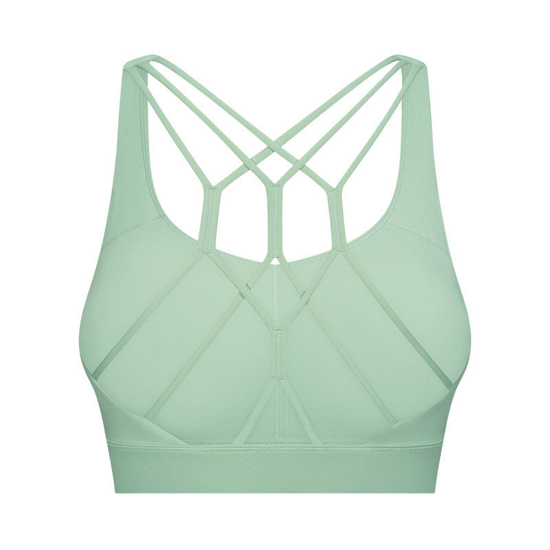 Strappy Sports Bra Breathable Wirefree Crop Basic Tops for Running-Green
