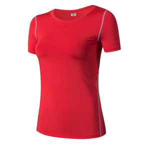 Adore Women Pro Short Sleeve T-Shirt Tight Perspiration Quick Dry Yoga Tops For Training Running Fitness 2003-Red