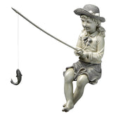 Fisherwoman Girl Fishing Garden Statue Outdoor Statues 11 Inches