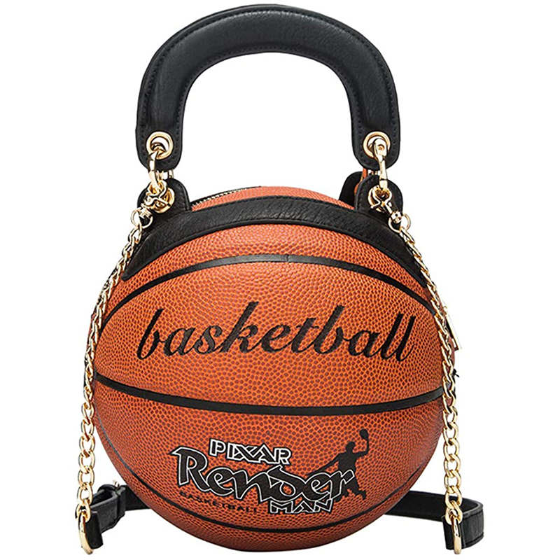 Basketball Shaped Handbags PU Adjustable Strap Messenger Bag for Women Girls-Brown