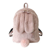 Women Cute Rabbit Ears Backpack Fluffy School Bag Satchel-Pink