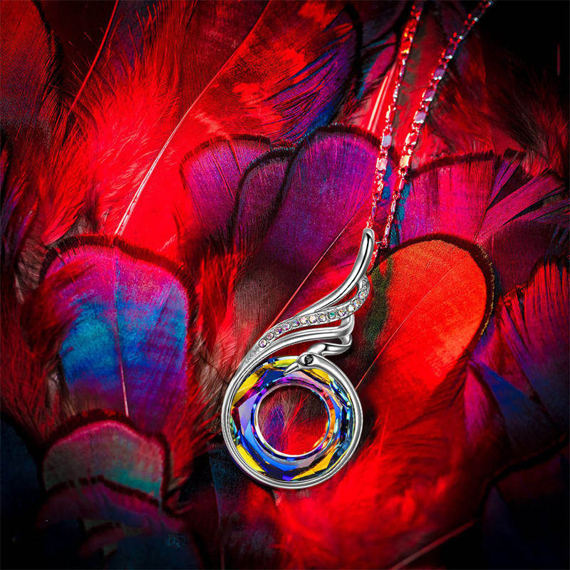 Womens Colorful Phoenix Pendant Necklace-Purple Yellow