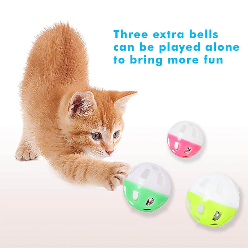 Cat Toy Roller 3-Level Turntable with Six Colorful Balls Interactive Puzzle Kitten Toys-Pink