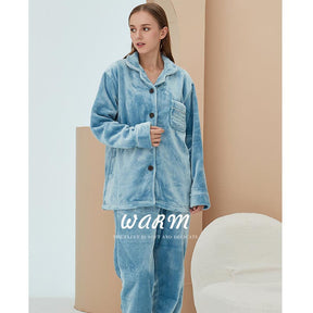 Thicken Warm Flannel Pajamas Set Homewear-Haze Blue