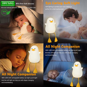 Silicone Duck Bedside Lamp Rechargeable for Nursery-Blue Mouth