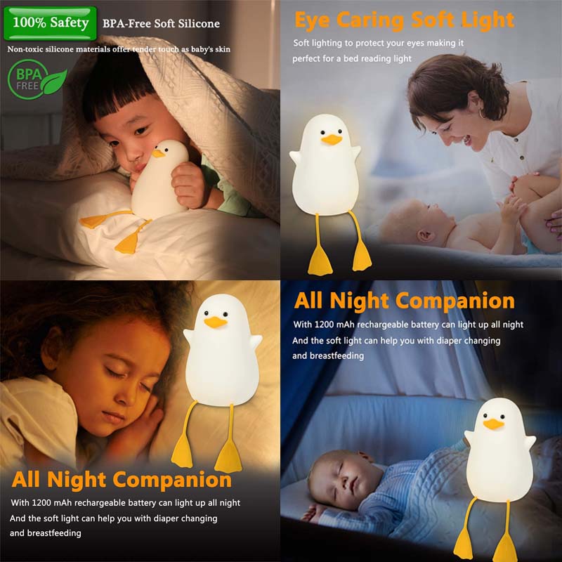 Silicone Duck Bedside Lamp Rechargeable for Nursery-Blue Mouth