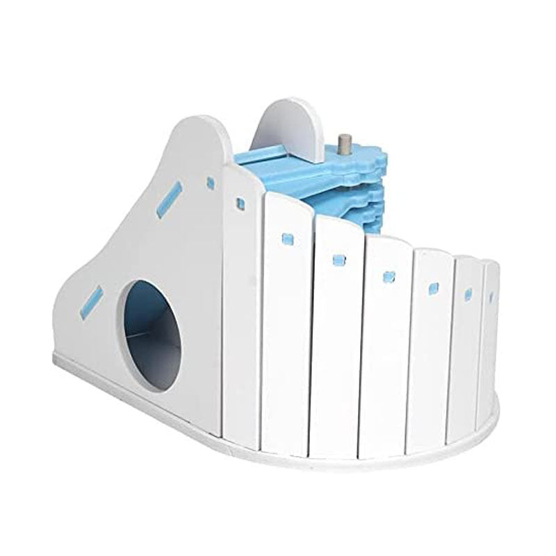 Hamster Hideout Wooden House with Climbing Slides-Blue