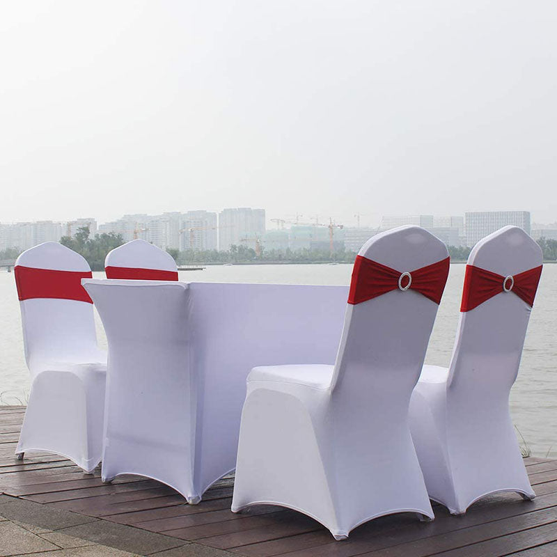 10 Packs Spandex Chair Sashes with Buckle for Wedding Party Banquet Decoration Engagement Event Birthday Graduation Meeting -Red