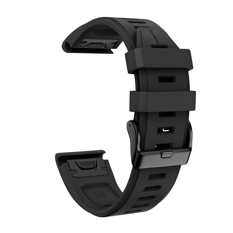 Silicone Replacement Band 20mm Quick Release Easy Fit For Garmin Fenix 5S/5S Plus/6S/6S Pro Smartwatch Black Steel Buckle-Black