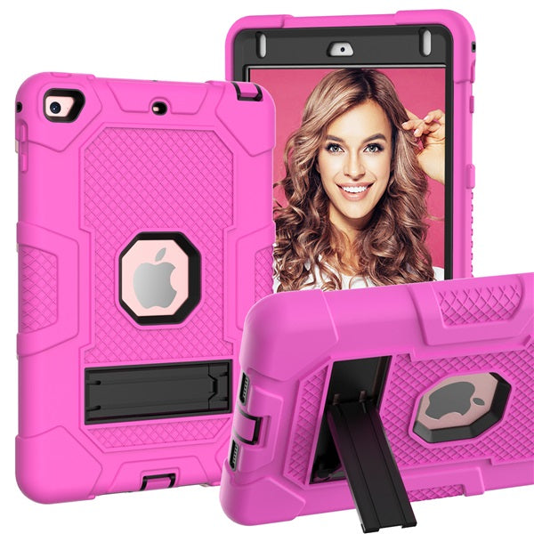 B3 Robot iPad Case Silicone Shockproof Protective Stand Cover For 7.9inch iPad Mini 4/5-RoseRed&Black