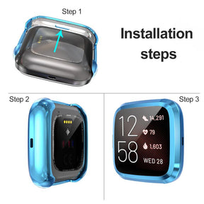 For Fitbit Versa Lite Electroplated Soft TPU Slim Watch Case -Blue