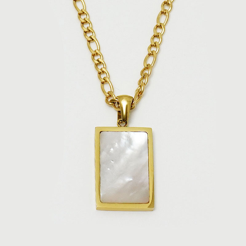 Minimalist Rectangular Natural Shell Pendant Gold Plated Chain Necklaces for Women-White