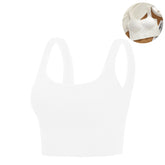 Crop Ribbed Tank Tops Solid Breathable Sports Bra Padded-White