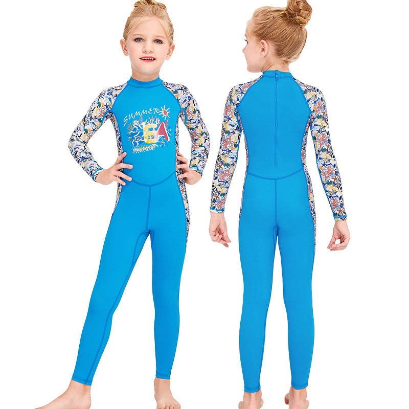 Adore Girls Sun Protection One piece Long Sleeve Quick drying Swimsuit Rash Guard M150113K Blue